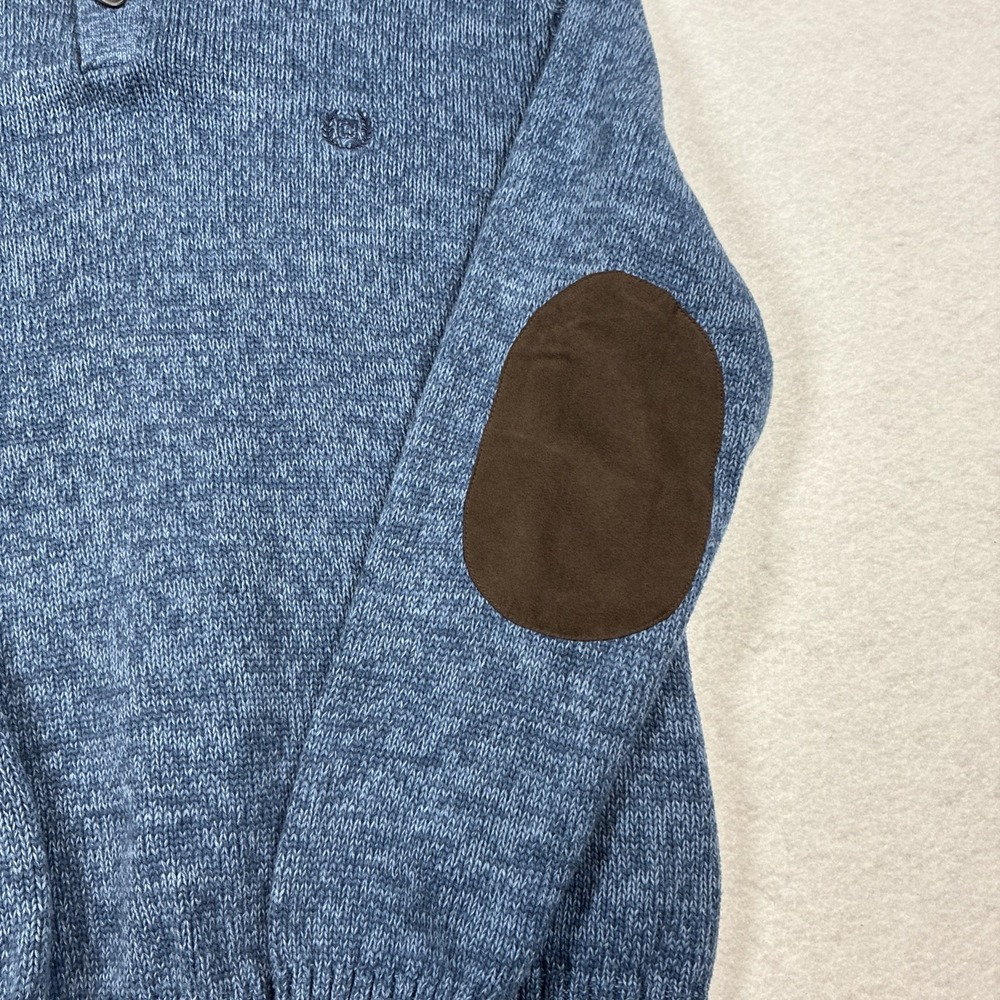 Chaps Sweater Blue Preppy Fisherman Elbow Patches Grandpa Academia Thick Mens XL - Picture 2 of 13